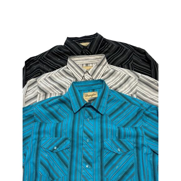 Wrangler Retro Western Pearl Snap Button Up Bundle of 3 Cowboy Flannel Shirt L - Picture 1 of 16